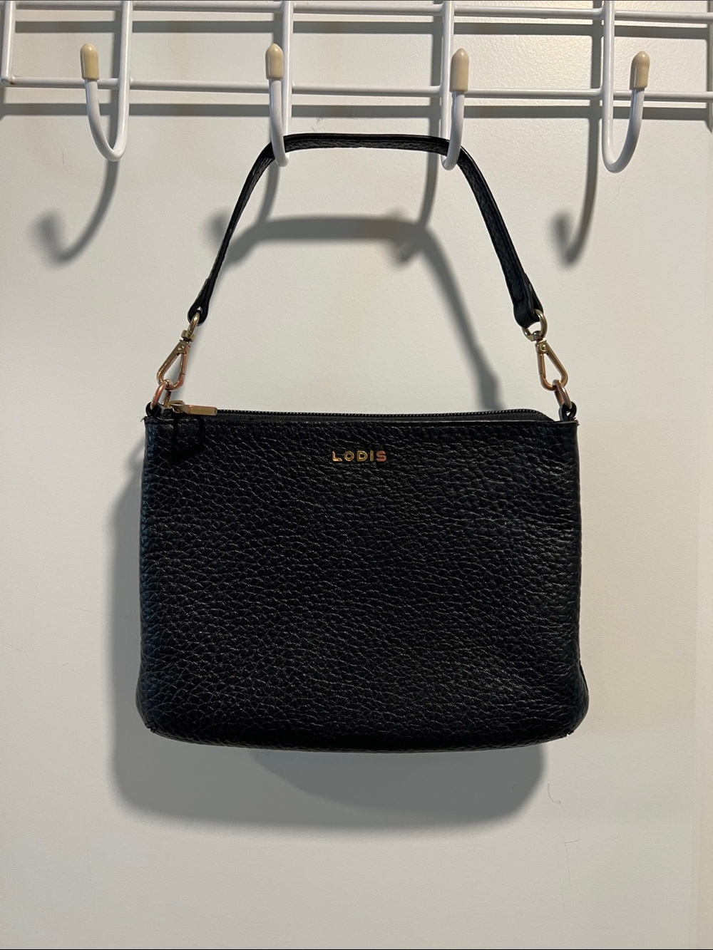 Lodis Emily Black Pebbled Leather Mini Wristlet with Gold Color Hardware
